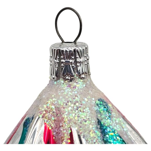 Vtg Czechoslovakian Blown Glass Christmas Ornament Teardrop Swirl Design Glitter - Picture 4 of 6